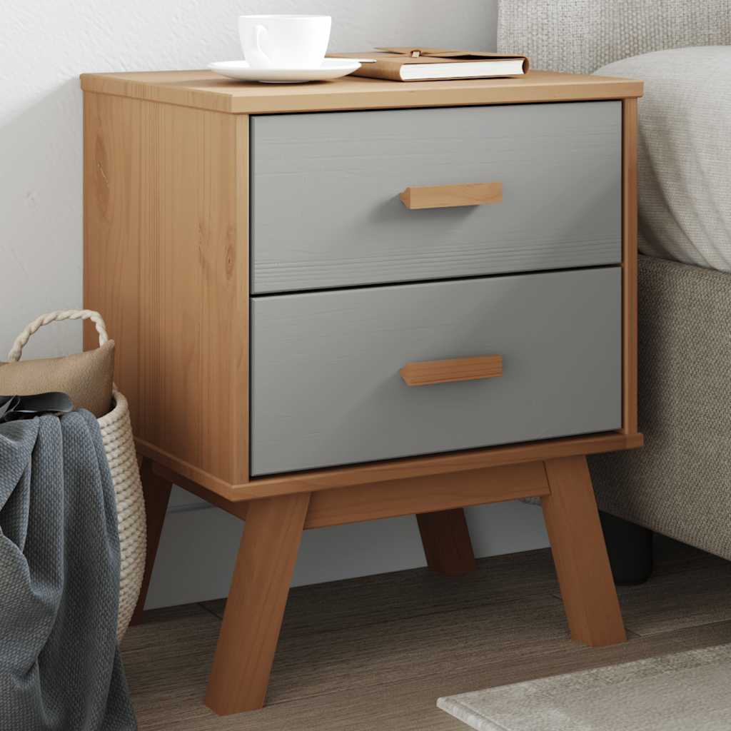 vidaXL Bedside Cabinet OLDEN Grey and Brown Solid Wood Pine 1