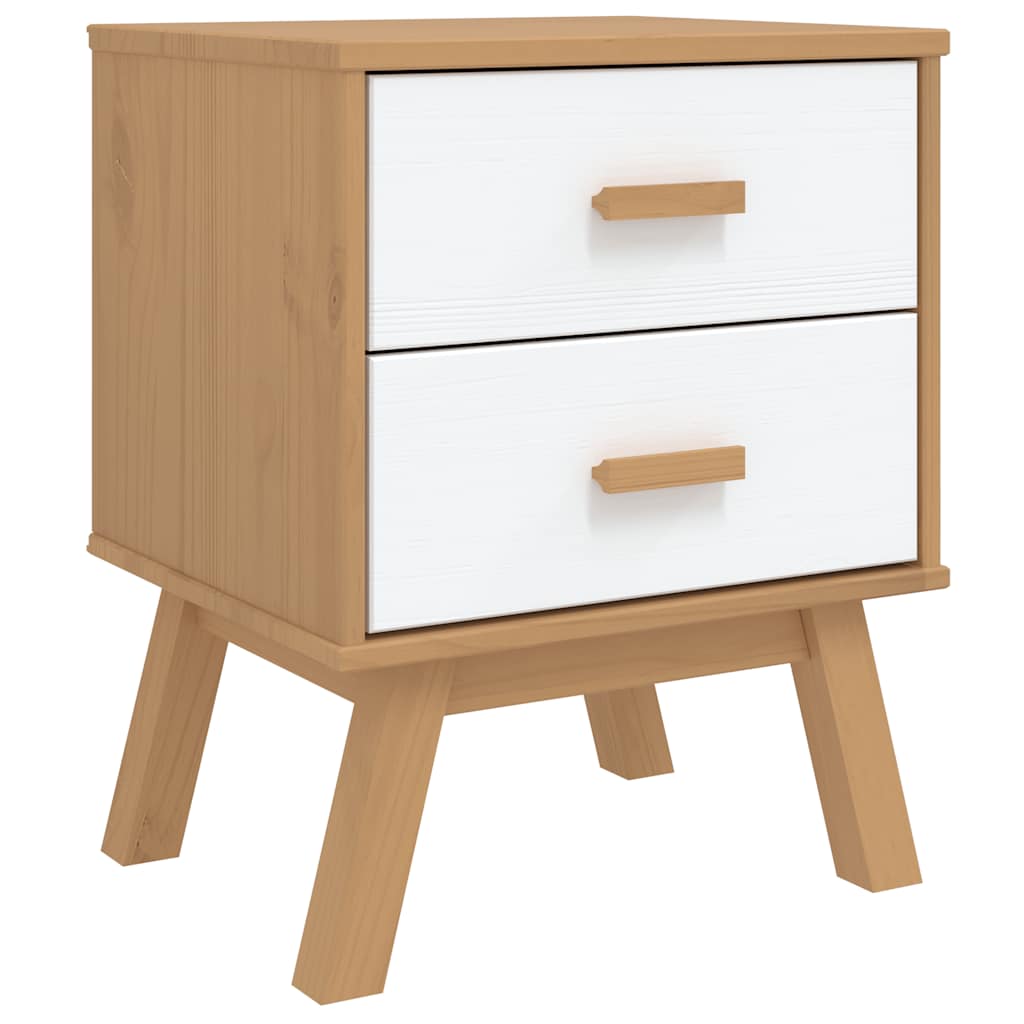 vidaXL Bedside Cabinet OLDEN White and Brown Solid Wood Pine 2
