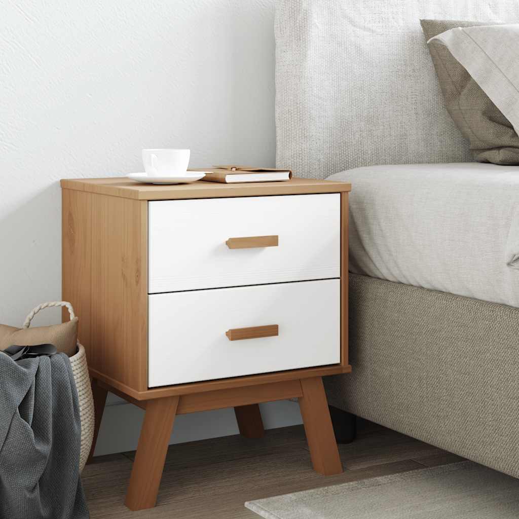 vidaXL Bedside Cabinet OLDEN White and Brown Solid Wood Pine 3