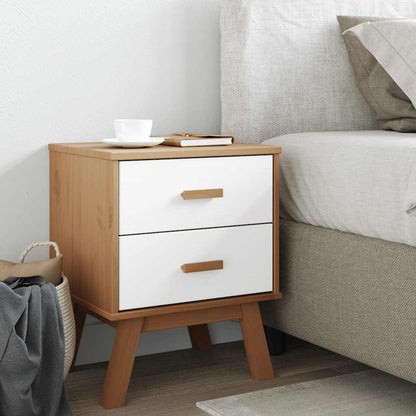 vidaXL Bedside Cabinet OLDEN White and Brown Solid Wood Pine 3