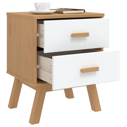 vidaXL Bedside Cabinet OLDEN White and Brown Solid Wood Pine 4