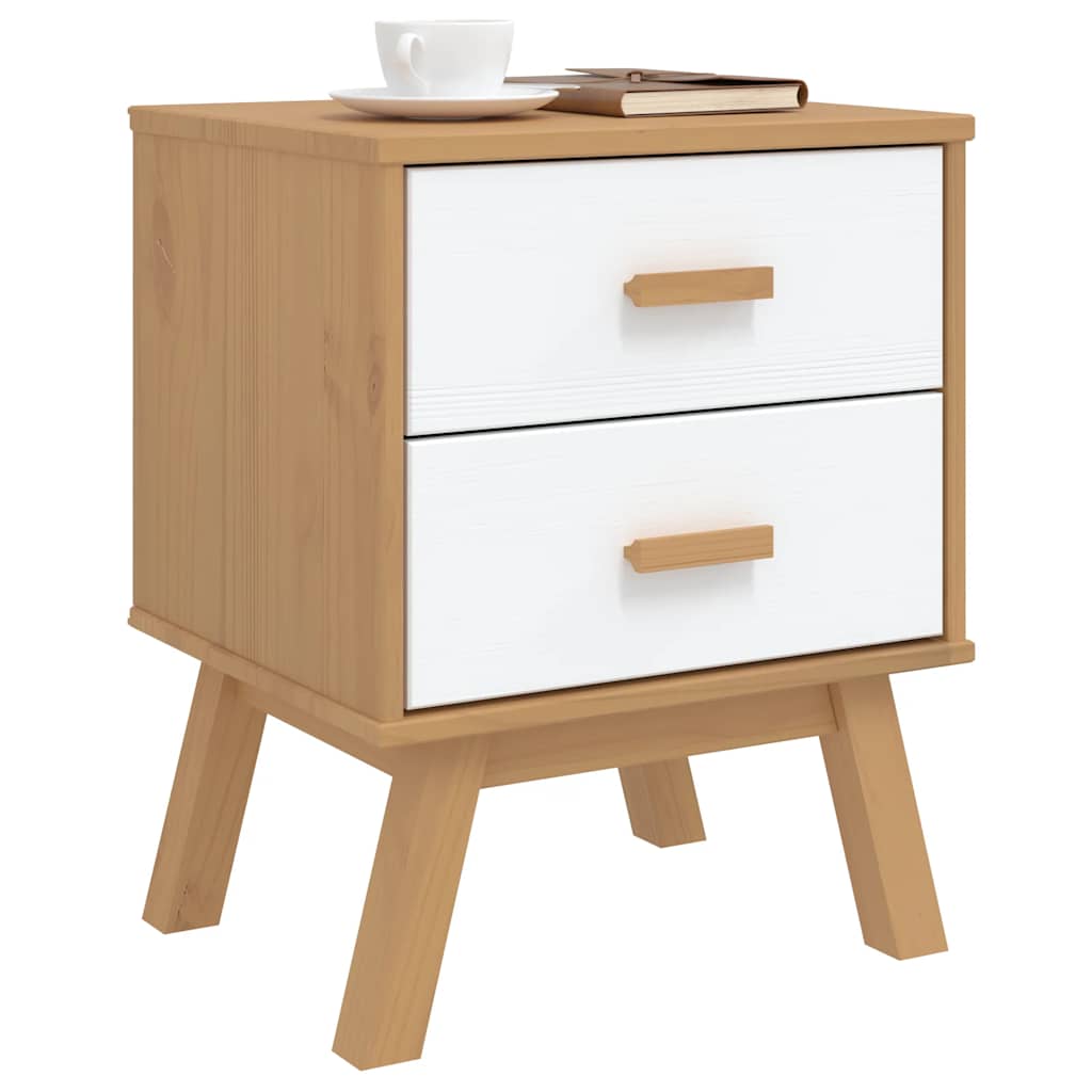 vidaXL Bedside Cabinet OLDEN White and Brown Solid Wood Pine 5