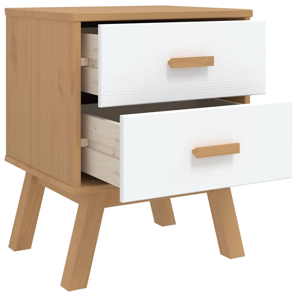 vidaXL Bedside Cabinet OLDEN White and Brown Solid Wood Pine 6