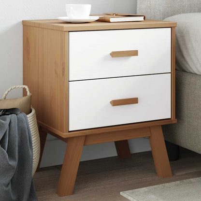 vidaXL Bedside Cabinet OLDEN White and Brown Solid Wood Pine 1