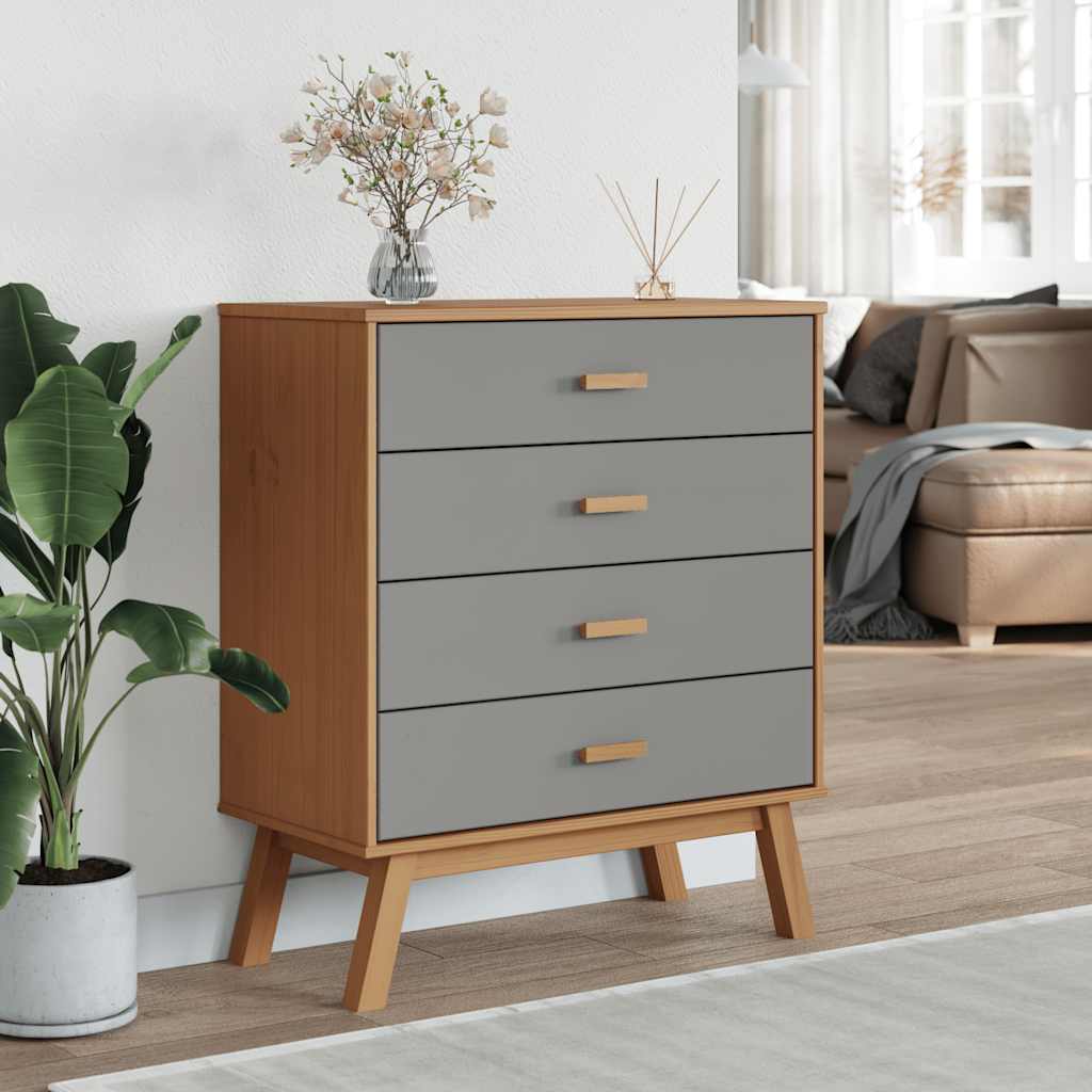 vidaXL Drawer Cabinet OLDEN Grey and Brown Solid Wood Pine 3