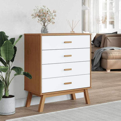 vidaXL Drawer Cabinet OLDEN White and Brown Solid Wood Pine 3