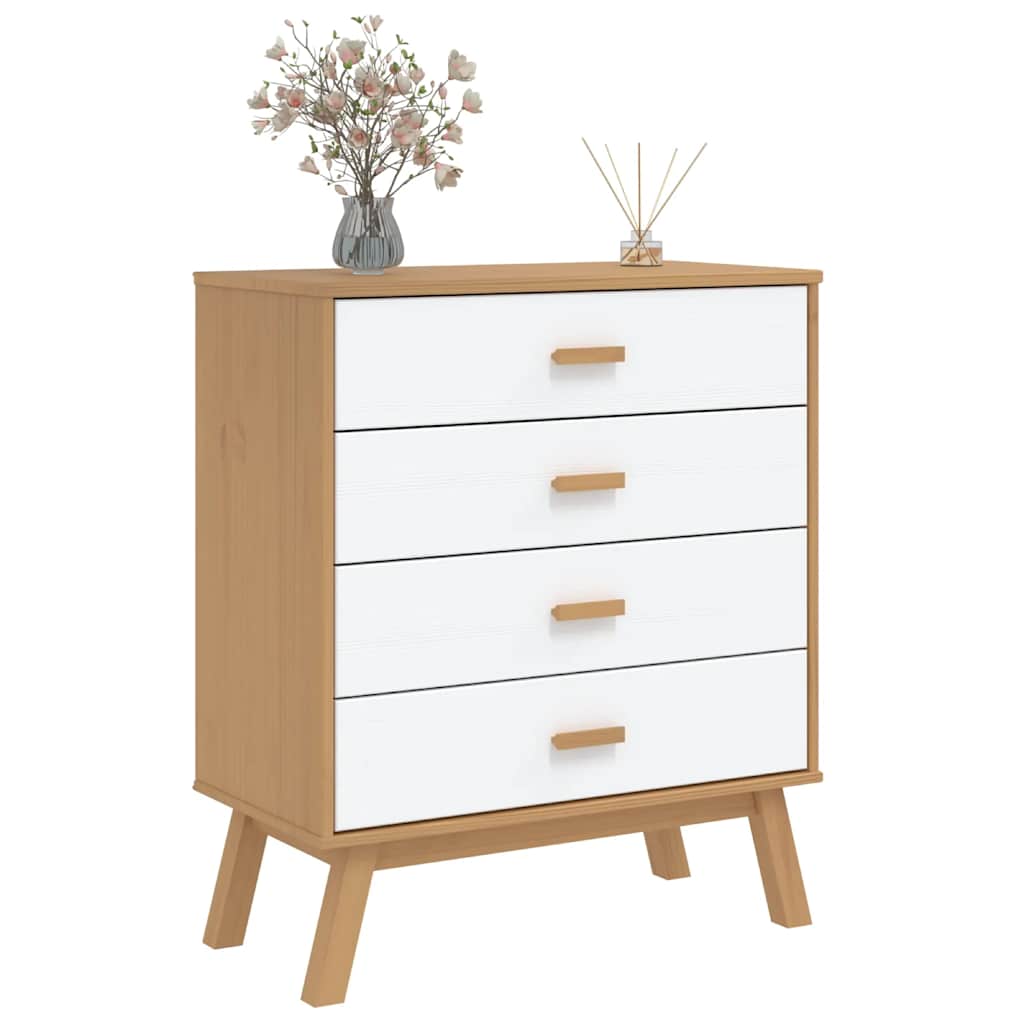 vidaXL Drawer Cabinet OLDEN White and Brown Solid Wood Pine 4