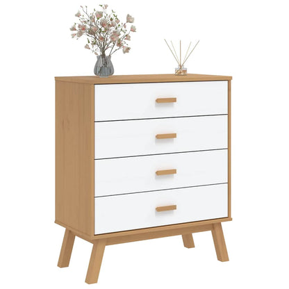 vidaXL Drawer Cabinet OLDEN White and Brown Solid Wood Pine 4