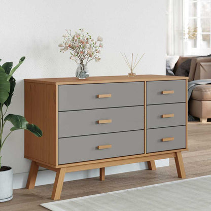 vidaXL Drawer Cabinet OLDEN Grey and Brown Solid Wood Pine 3