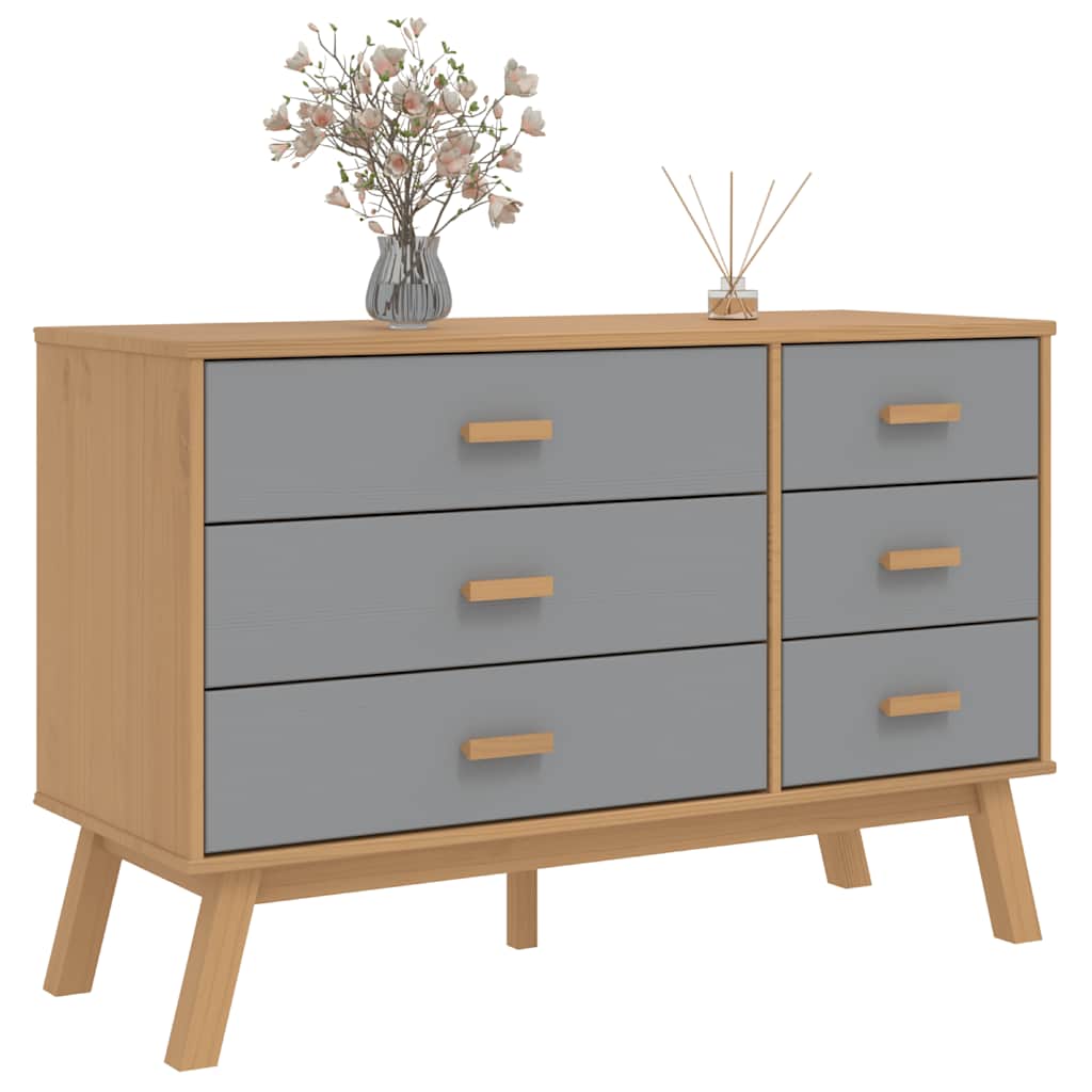 vidaXL Drawer Cabinet OLDEN Grey and Brown Solid Wood Pine 4