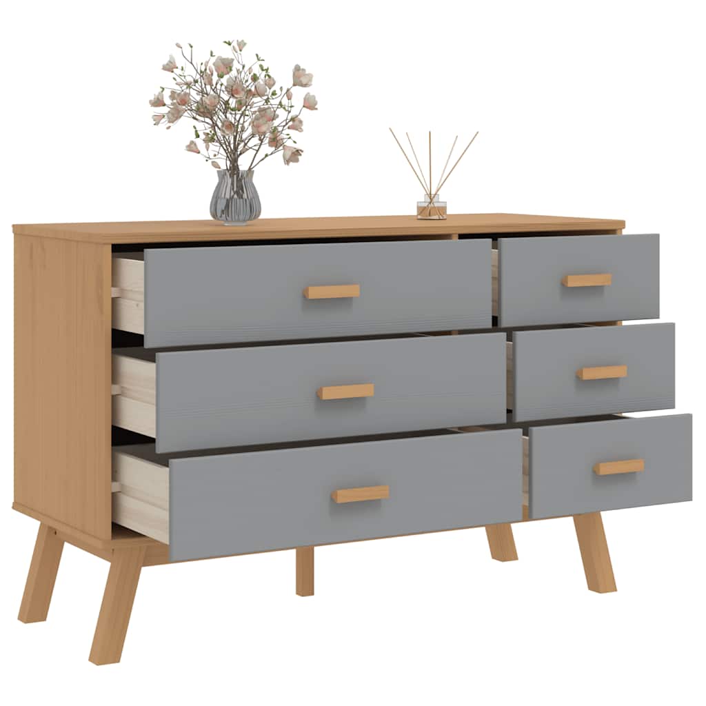 vidaXL Drawer Cabinet OLDEN Grey and Brown Solid Wood Pine 5