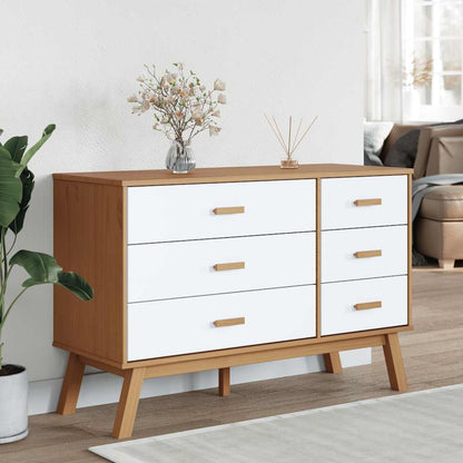 vidaXL Drawer Cabinet OLDEN White and Brown Solid Wood Pine 3