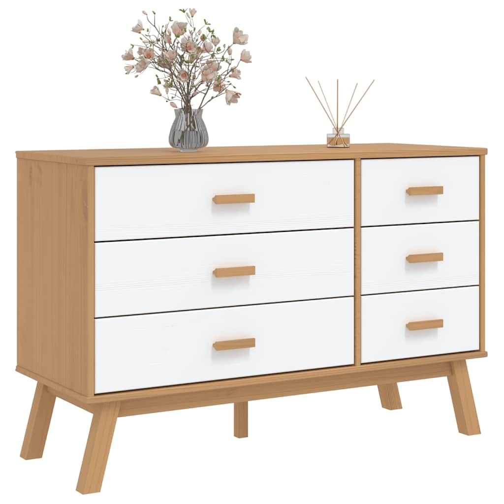 vidaXL Drawer Cabinet OLDEN White and Brown Solid Wood Pine 4