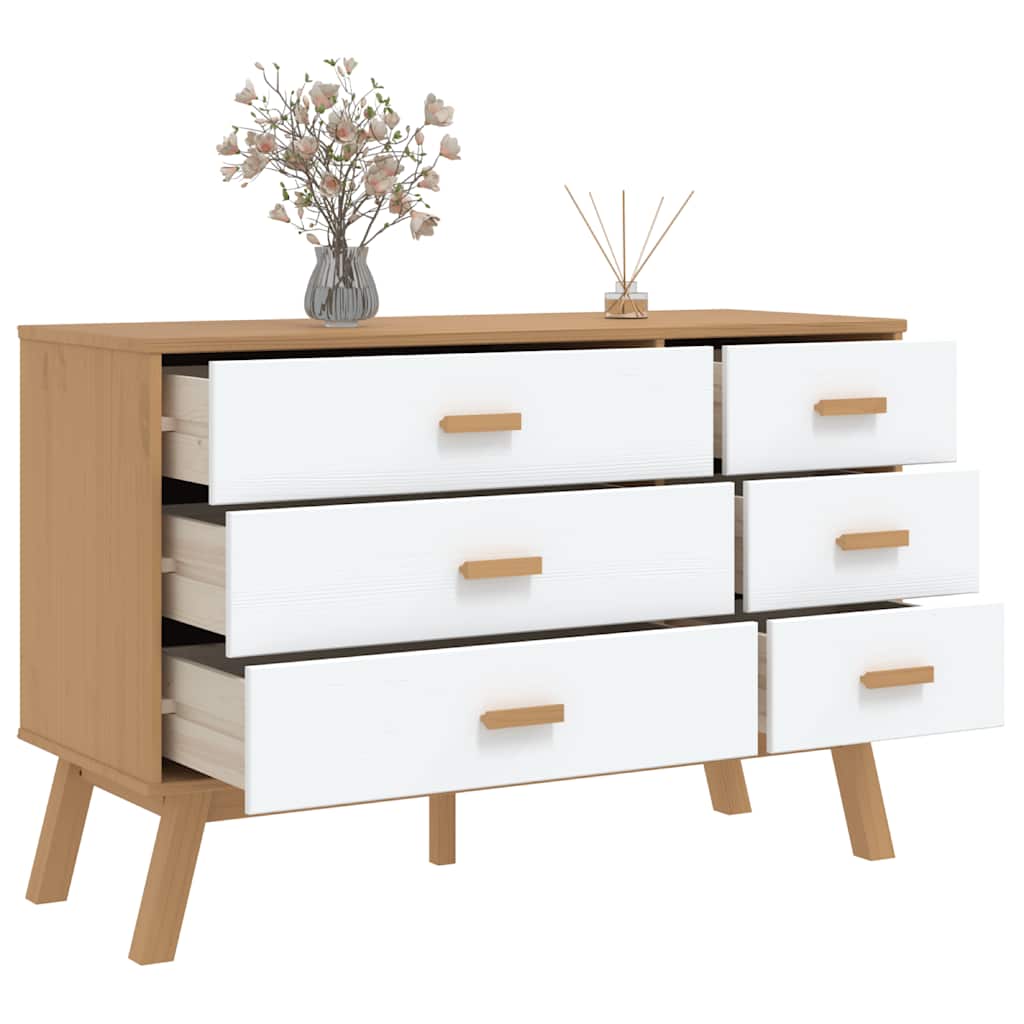 vidaXL Drawer Cabinet OLDEN White and Brown Solid Wood Pine 5