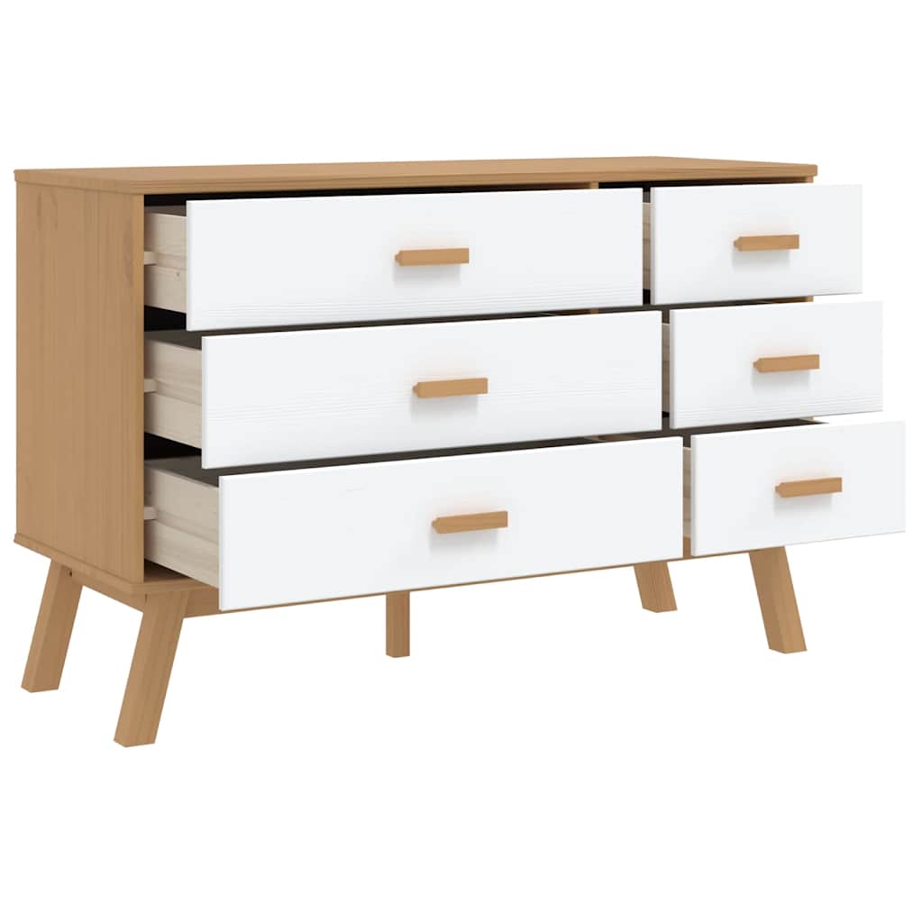 vidaXL Drawer Cabinet OLDEN White and Brown Solid Wood Pine 6
