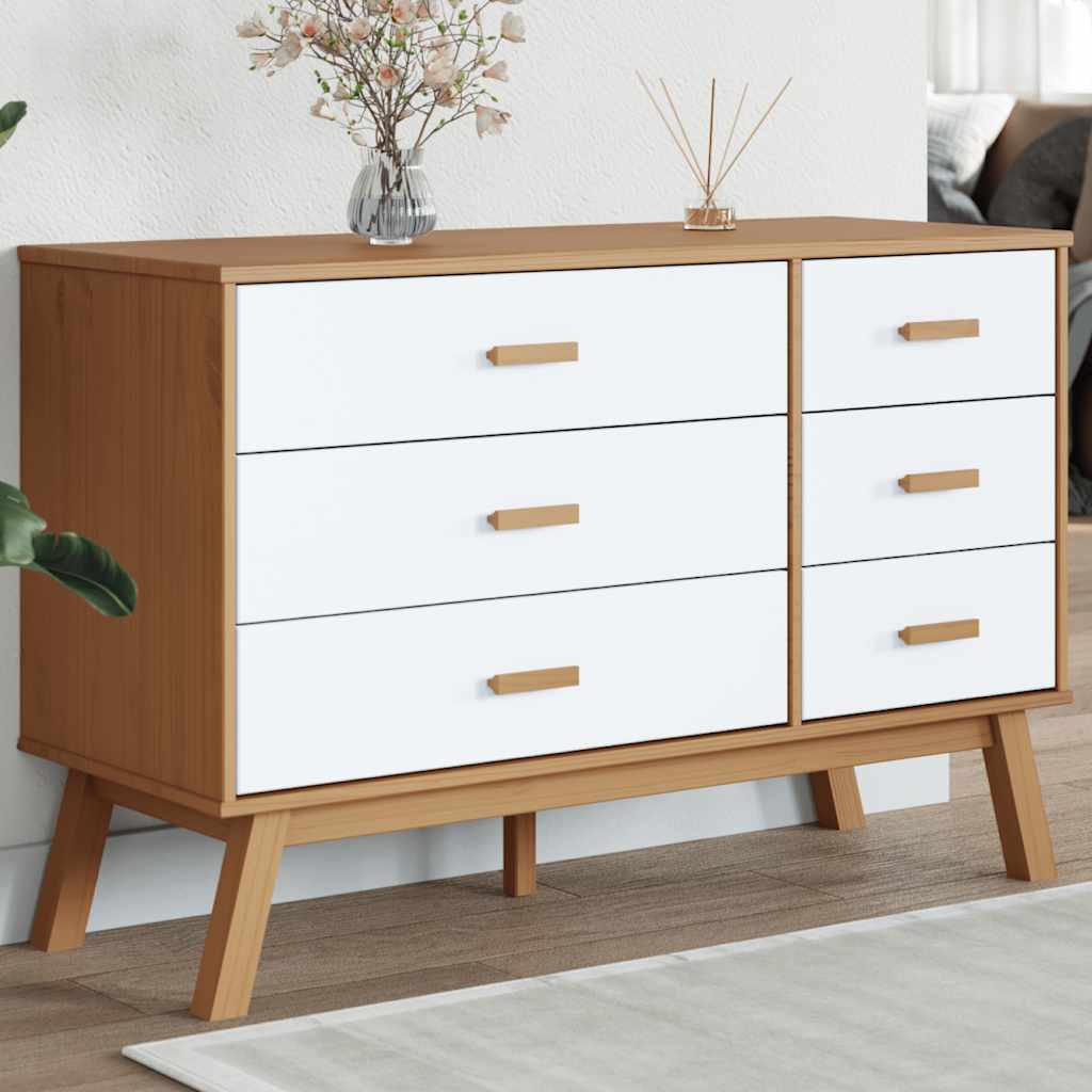 vidaXL Drawer Cabinet OLDEN White and Brown Solid Wood Pine 1