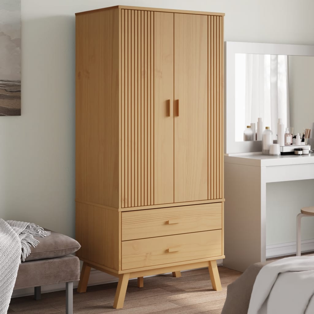 Wardrobe "OLDEN" Solid Wood Pine in Brown