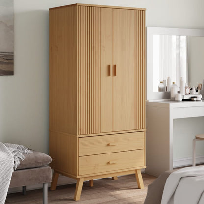 Wardrobe "OLDEN" Solid Wood Pine in Brown