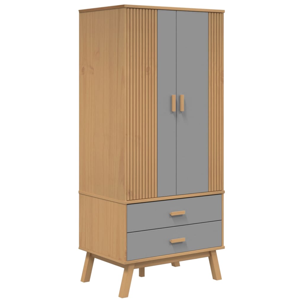 vidaXL Wardrobe OLDEN Grey and Brown 76.5x53x172 cm Solid Wood Pine 2