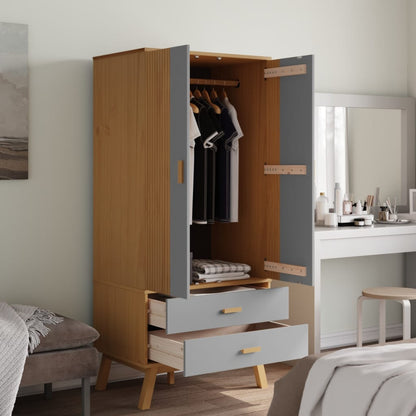 vidaXL Wardrobe OLDEN Grey and Brown 76.5x53x172 cm Solid Wood Pine 4