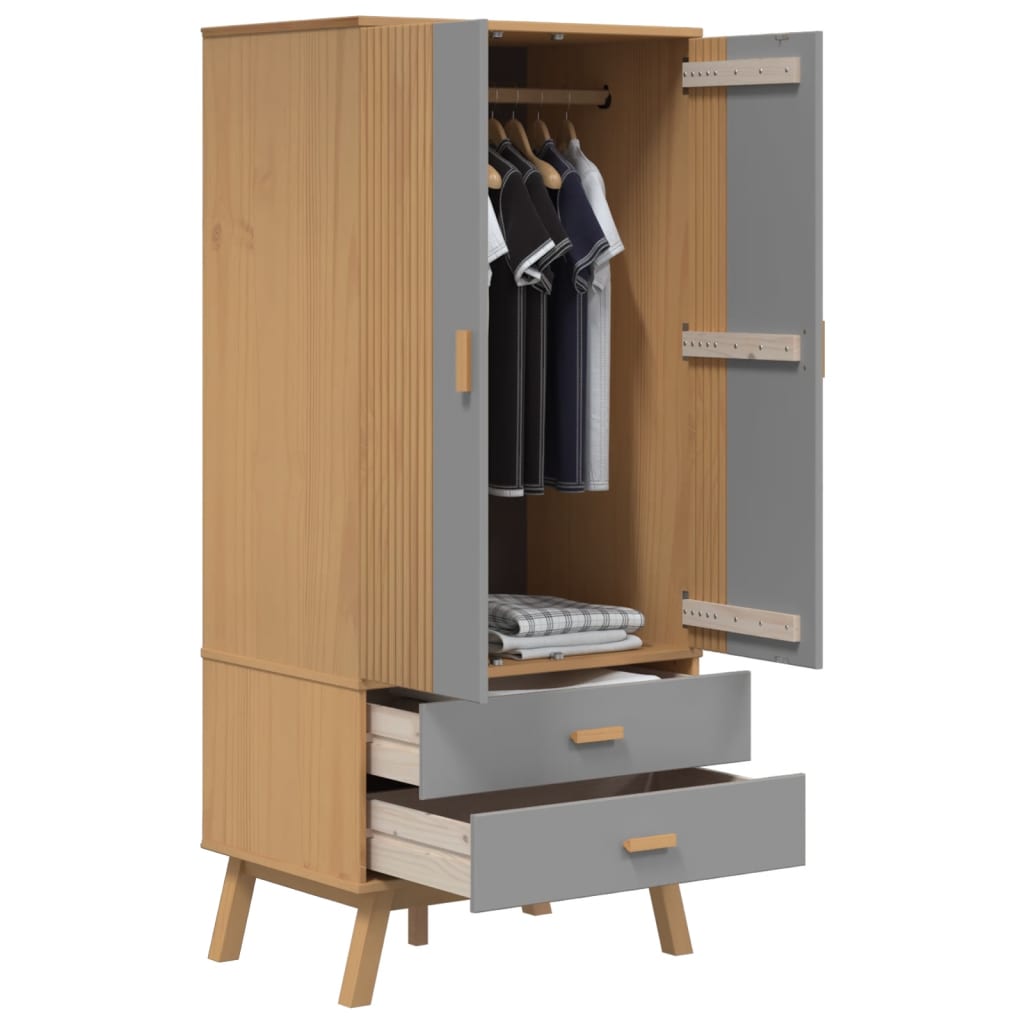 vidaXL Wardrobe OLDEN Grey and Brown 76.5x53x172 cm Solid Wood Pine 5