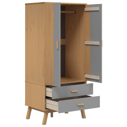 vidaXL Wardrobe OLDEN Grey and Brown 76.5x53x172 cm Solid Wood Pine 6