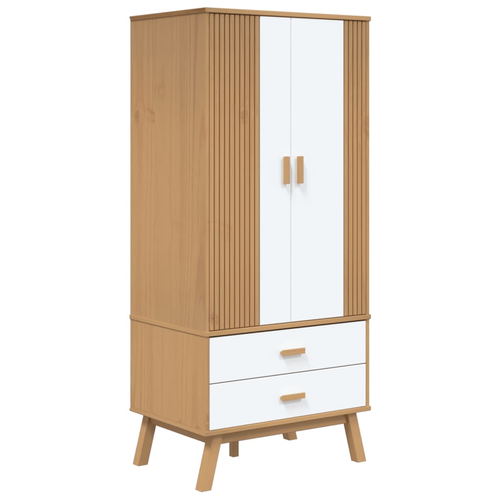 vidaXL Wardrobe OLDEN White and Brown 76.5x53x172 cm Solid Wood Pine 2