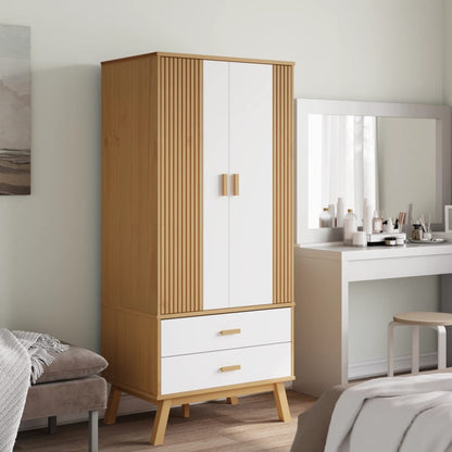 vidaXL Wardrobe OLDEN White and Brown 76.5x53x172 cm Solid Wood Pine 3