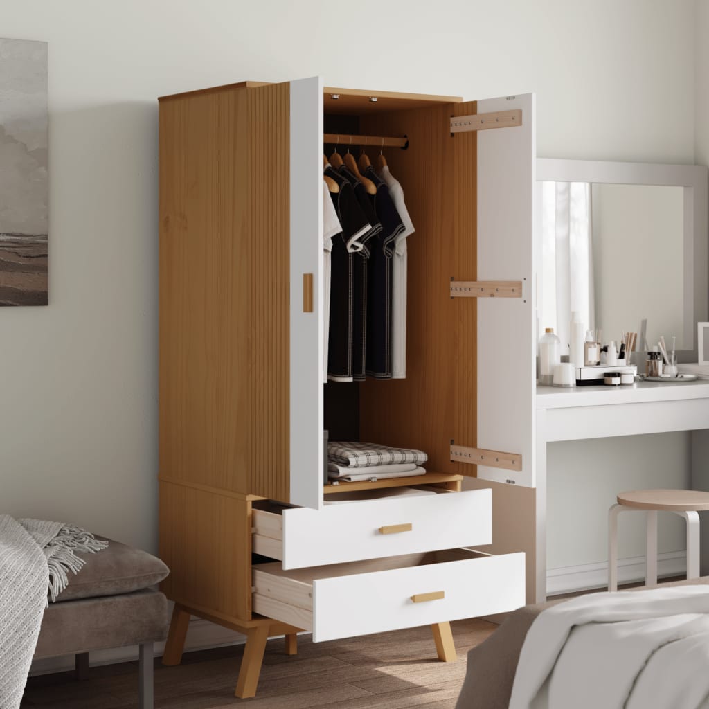 vidaXL Wardrobe OLDEN White and Brown 76.5x53x172 cm Solid Wood Pine 4