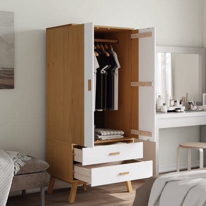 vidaXL Wardrobe OLDEN White and Brown 76.5x53x172 cm Solid Wood Pine 4