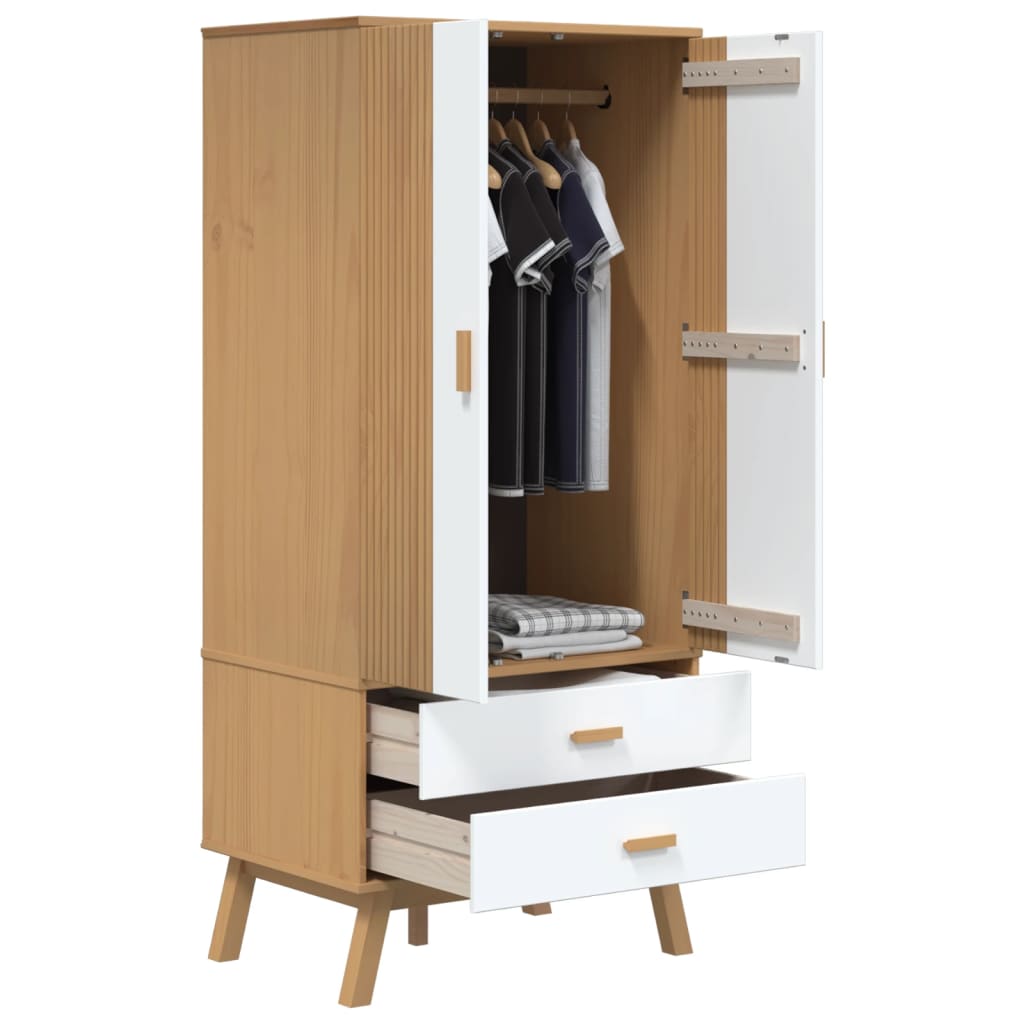 vidaXL Wardrobe OLDEN White and Brown 76.5x53x172 cm Solid Wood Pine 5