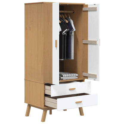 vidaXL Wardrobe OLDEN White and Brown 76.5x53x172 cm Solid Wood Pine 5