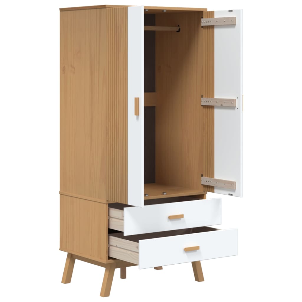 vidaXL Wardrobe OLDEN White and Brown 76.5x53x172 cm Solid Wood Pine 6