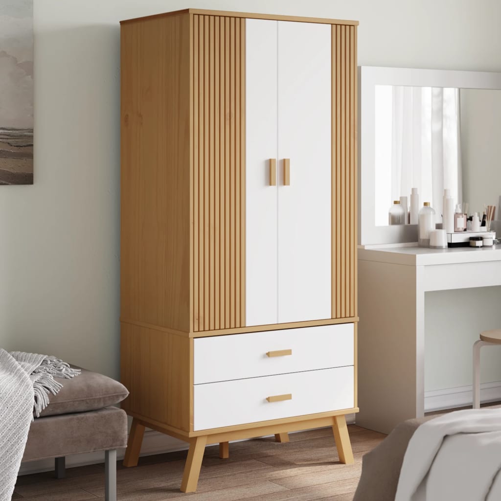 vidaXL Wardrobe OLDEN White and Brown 76.5x53x172 cm Solid Wood Pine 1
