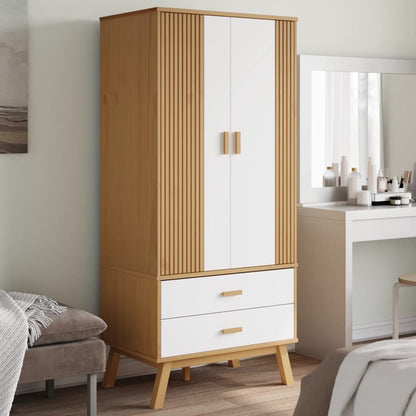 vidaXL Wardrobe OLDEN White and Brown 76.5x53x172 cm Solid Wood Pine 1