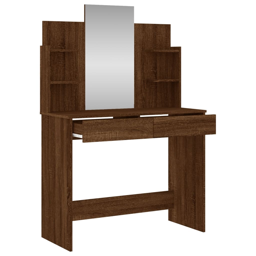 vidaXL Dressing Table with Mirror Brown Oak 96x39x142 cm 5