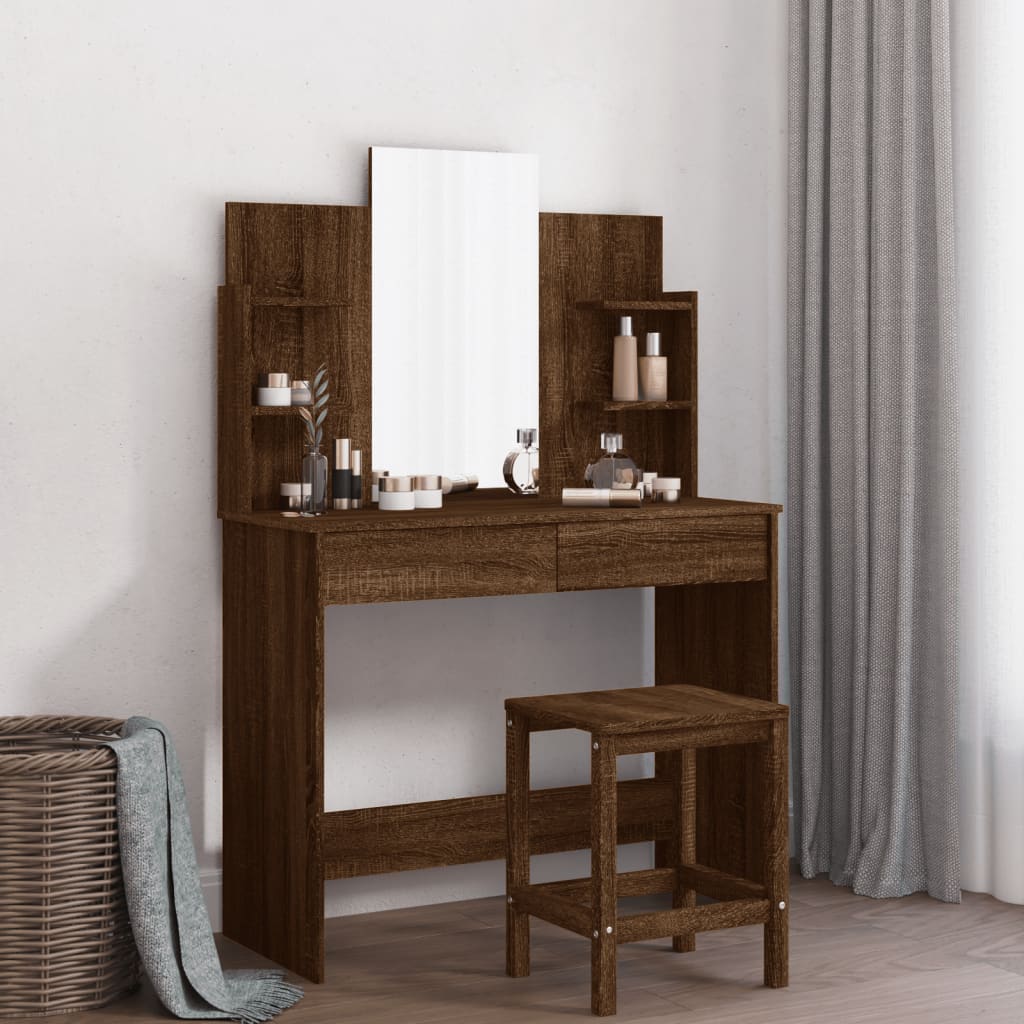 vidaXL Dressing Table with Mirror Brown Oak 96x39x142 cm 1