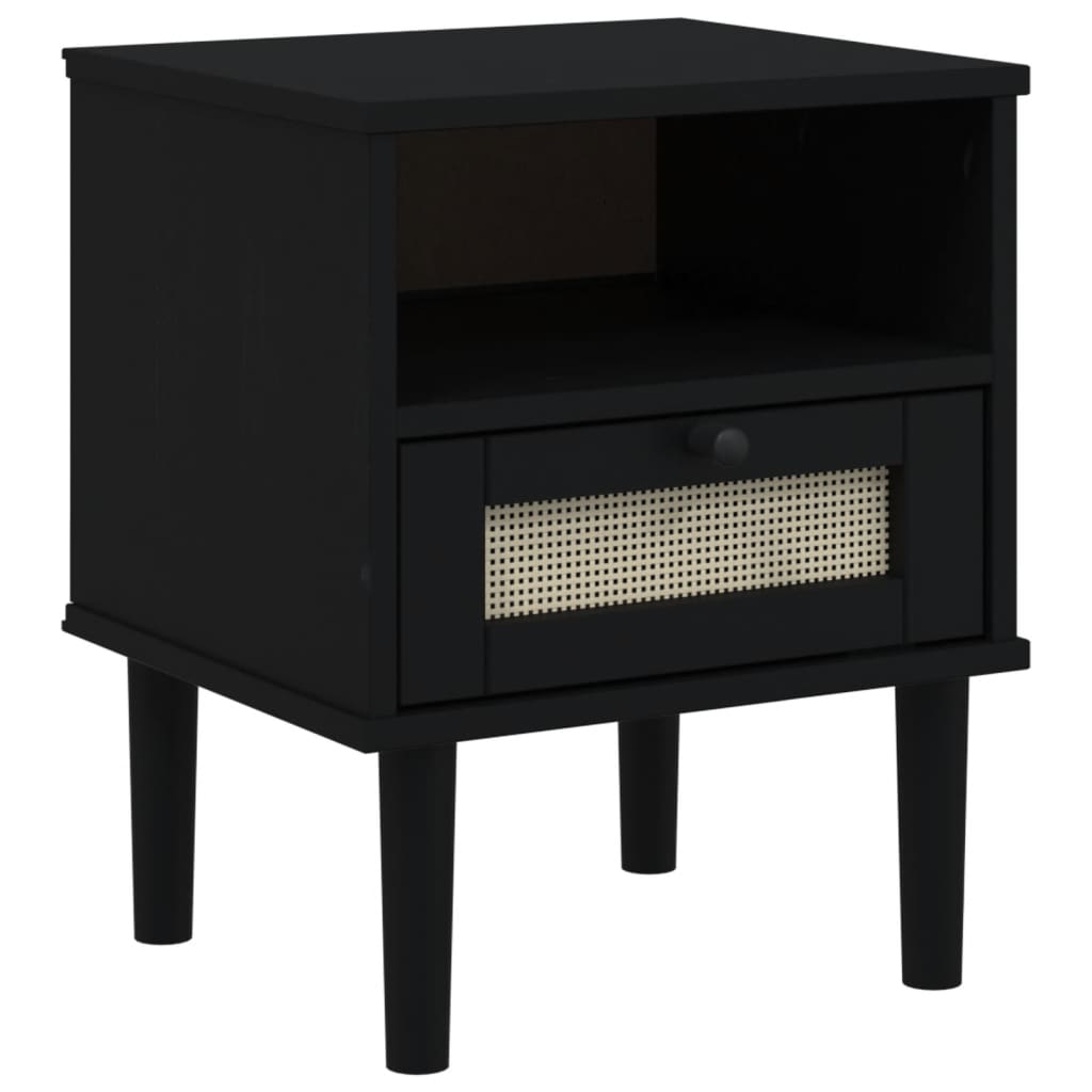 vidaXL Bedside Cabinet SENJA Rattan Look Black 40x35x48 cm Solid Wood Pine 2