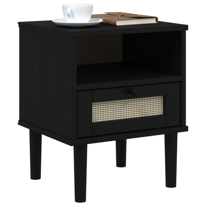 vidaXL Bedside Cabinet SENJA Rattan Look Black 40x35x48 cm Solid Wood Pine 3