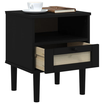 vidaXL Bedside Cabinet SENJA Rattan Look Black 40x35x48 cm Solid Wood Pine 4