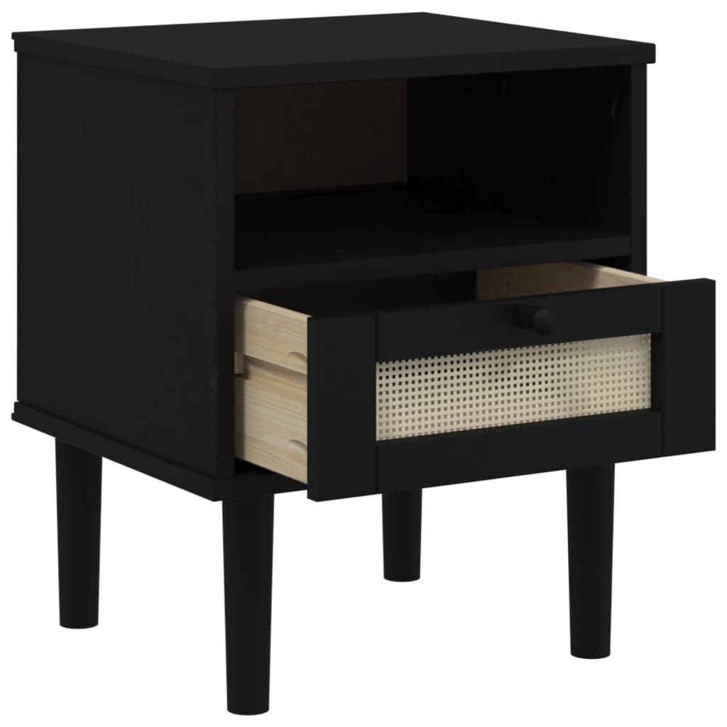 vidaXL Bedside Cabinet SENJA Rattan Look Black 40x35x48 cm Solid Wood Pine 5