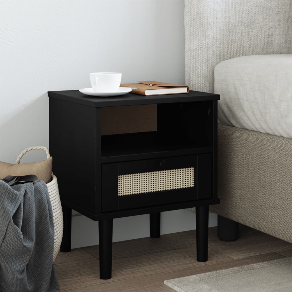 vidaXL Bedside Cabinet SENJA Rattan Look Black 40x35x48 cm Solid Wood Pine 1