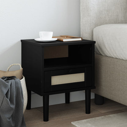 vidaXL Bedside Cabinet SENJA Rattan Look Black 40x35x48 cm Solid Wood Pine 1