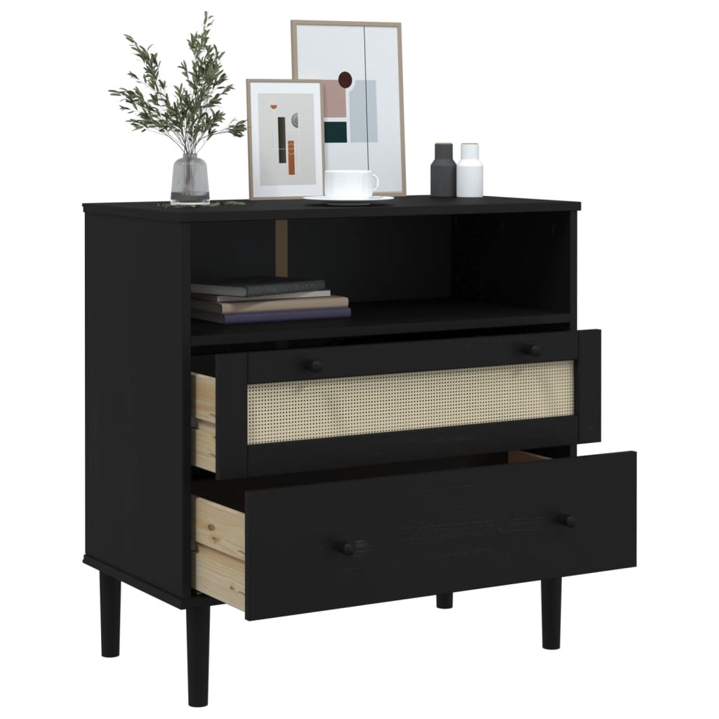 vidaXL Sideboard SENJA Rattan Look Black 80x40x80 cm Solid Wood Pine 4