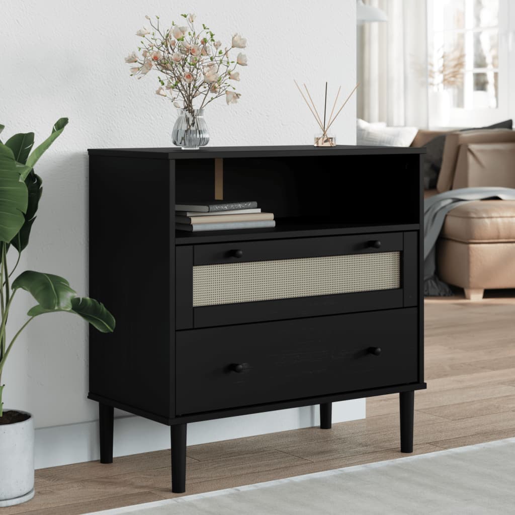 vidaXL Sideboard SENJA Rattan Look Black 80x40x80 cm Solid Wood Pine 1