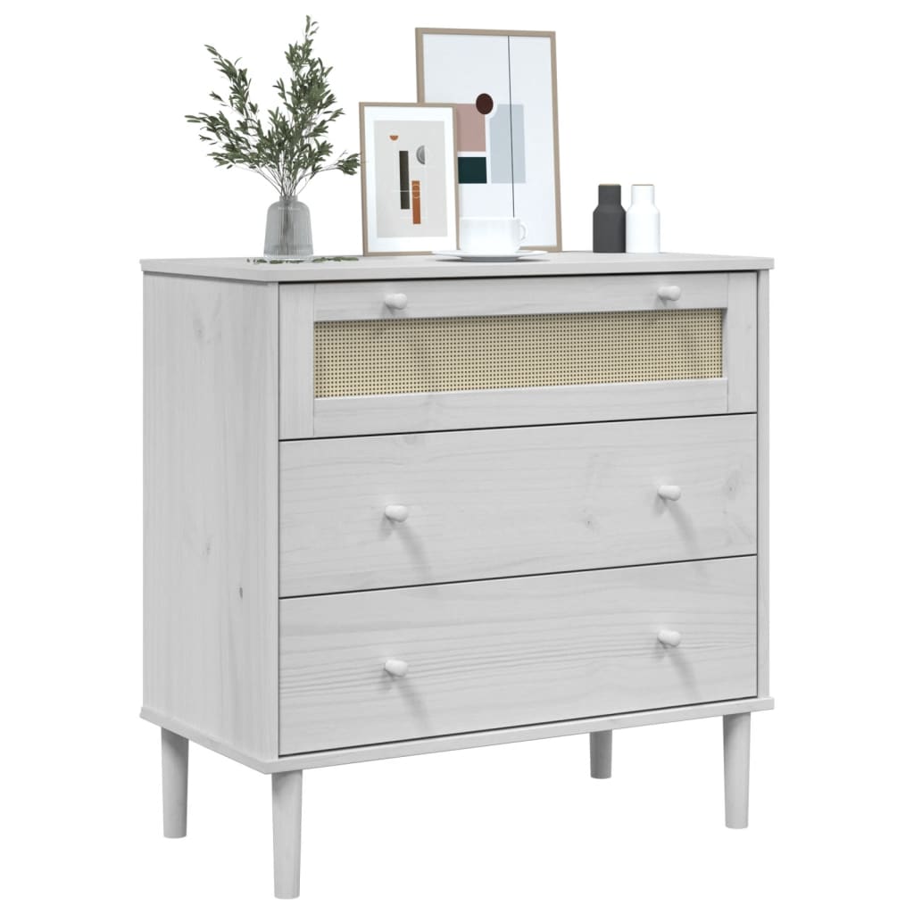 vidaXL Drawer Cabinet SENJA Rattan Look White 80x40x80 cm Solid Wood Pine 3