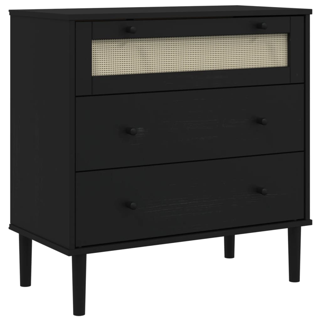 vidaXL Drawer Cabinet SENJA Rattan Look Black 80x40x80 cm Solid Wood Pine 2