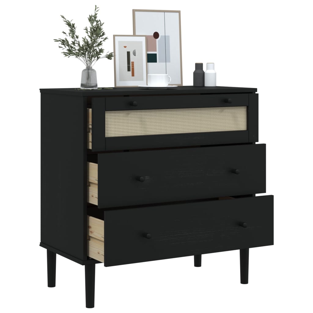 vidaXL Drawer Cabinet SENJA Rattan Look Black 80x40x80 cm Solid Wood Pine 4
