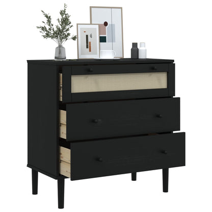 vidaXL Drawer Cabinet SENJA Rattan Look Black 80x40x80 cm Solid Wood Pine 4
