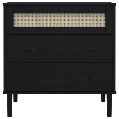 vidaXL Drawer Cabinet SENJA Rattan Look Black 80x40x80 cm Solid Wood Pine 5